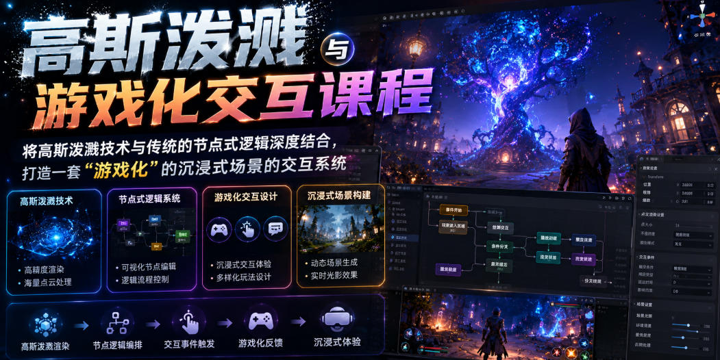 高斯泼溅与游戏化交互课程，将高斯泼溅技术与传统的节点式逻辑深度结合，打造一套“游戏化”的沉浸式场景的交互系统 - 项目资源网