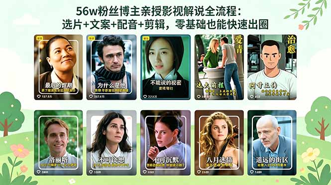 56万粉丝博主亲授影视解说全流程：选片+文案+配音+剪辑，零基础也能快速出圈 - 项目资源网