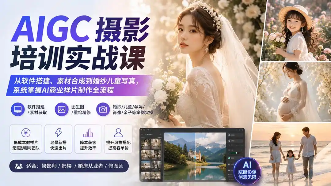 AIGC摄影培训实战课：从软件搭建、素材合成到婚纱儿童写真，系统掌握AI商业样片制作全流程 - 项目资源网