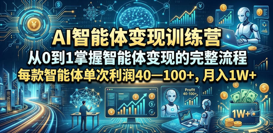 AI智能体变现训练营，从0到1掌握智能体变现的完整流程，每款智能体单次利润40—100+，月入1W+ - 项目资源网