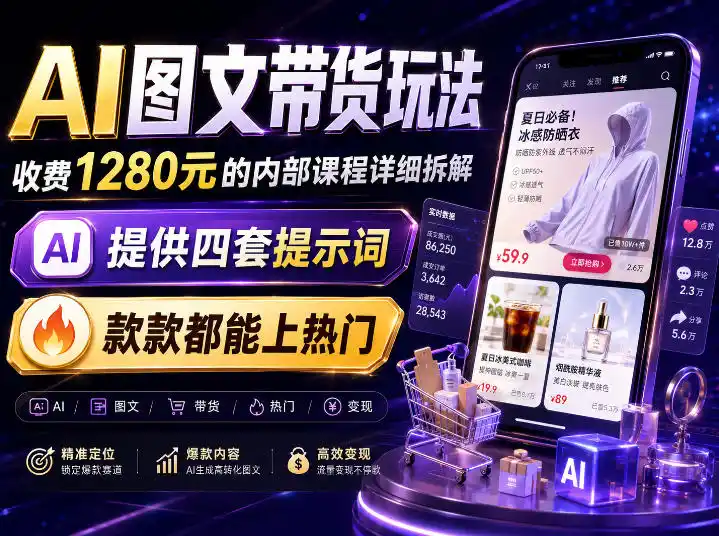 AI图文带货内部玩法，1280内部课程对外系统拆解，看完直接上手变现！ - 项目资源网