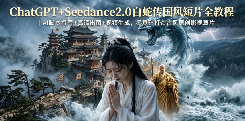 ChatGPT+Seedance2.0白蛇传国风短片全教程｜AI脚本撰写+高清出图+视频生成，零基础打造古风原创影视短片 - 项目资源网