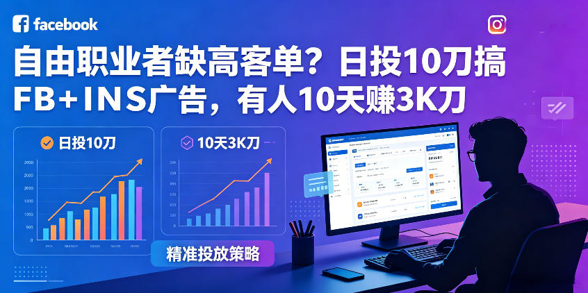 自由职业者缺高客单？日投10刀搞FB+INS广告，有人10天赚3K刀！【原创双语字幕】 - 项目资源网