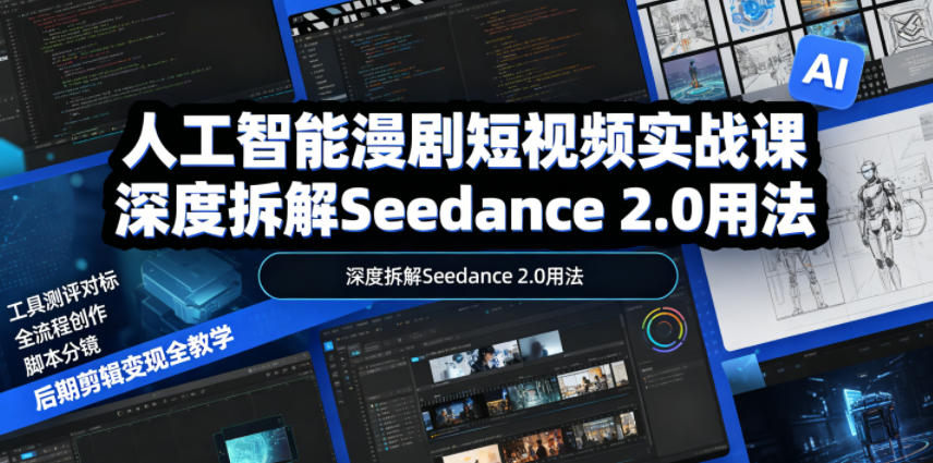 人工智能漫剧短视频实战课，深度拆解Seedance 2.0用法，工具测评对标+全流程创作+脚本分镜+后期剪辑变现全教学 - 项目资源网