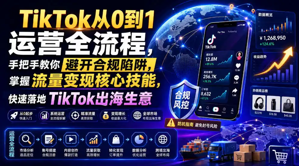 TikTok从0到1运营全流程，手把手教你避开合规陷阱，掌握流量变现核心技能，快速落地TikTok出海生意(更新8月) - 项目资源网