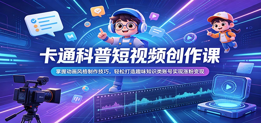 卡通科普短视频创作课：掌握动画风格制作技巧，轻松打造趣味知识类账号实现涨粉变现 - 项目资源网