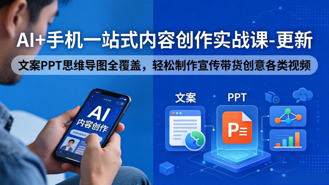 AI+手机一站式内容创作实战课-更新，文案PPT思维导图全覆盖，轻松制作宣传带货创意各类视频 - 项目资源网