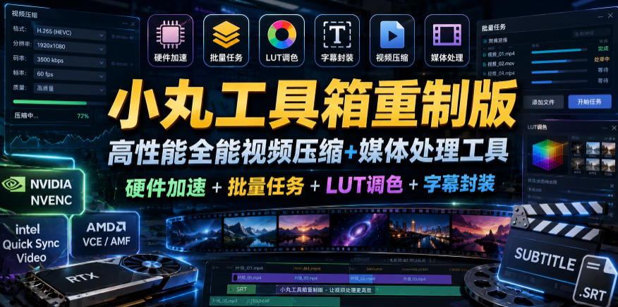 小丸工具箱重制版–高性能全能视频压缩+媒体处理工具｜硬件加速+批量任务+LUT调色+字幕封装 - 项目资源网