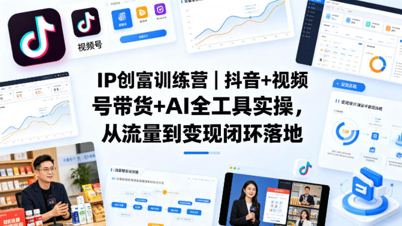IP创富训练营｜抖音+视频号带货+AI全工具实操，从流量到变现闭环落地 - 项目资源网