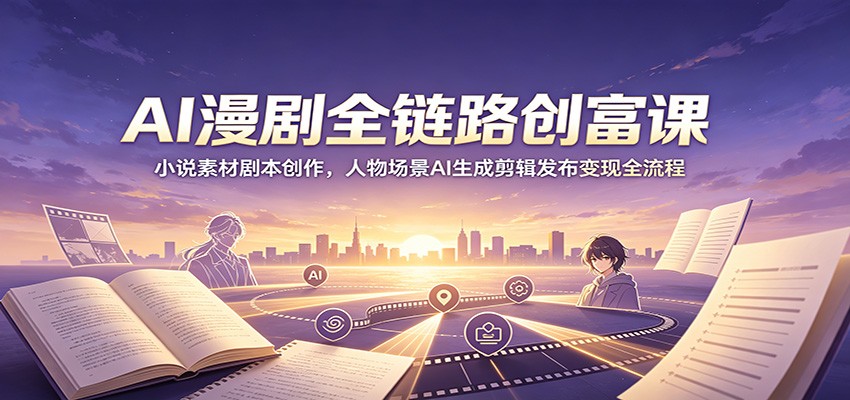 AI漫剧全链路创富课：小说素材剧本创作，人物场景AI生成剪辑发布变现全流程 - 项目资源网