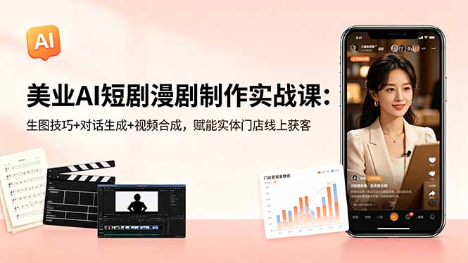 美业AI短剧漫剧制作实战课：生图技巧+对话生成+视频合成，赋能实体门店线上获客 - 项目资源网