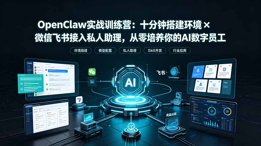 OpenClaw实战特训营：十分钟搭建环境×微信飞书接入私人助理，从零培养你的AI数字员工 - 项目资源网