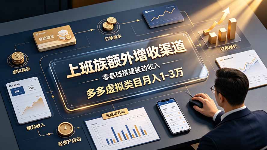 上班族额外增收渠道，零基础搭建被动收入，多多虚拟类目月入 1-3 万 - 项目资源网