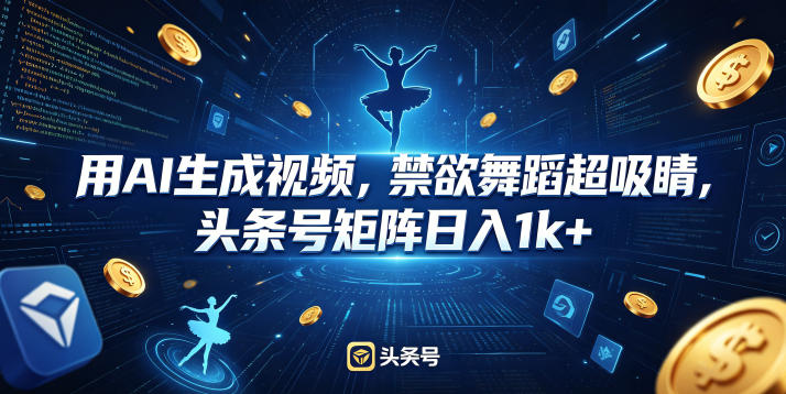 用AI生成视频，禁欲舞蹈超吸睛，头条号矩阵日入1k+ - 项目资源网