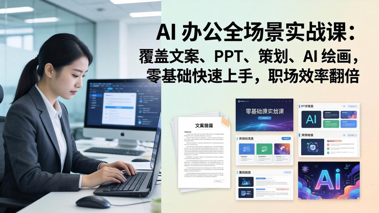 AI 办公全场景实战课：覆盖文案、PPT、策划、AI 绘画，零基础快速上手，职场效率翻倍 - 项目资源网