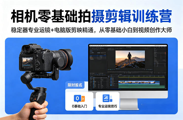 相机零基础拍摄剪辑训练营：稳定器专业运镜+电脑版剪映精通，从零基础小白到视频创作大师 - 项目资源网