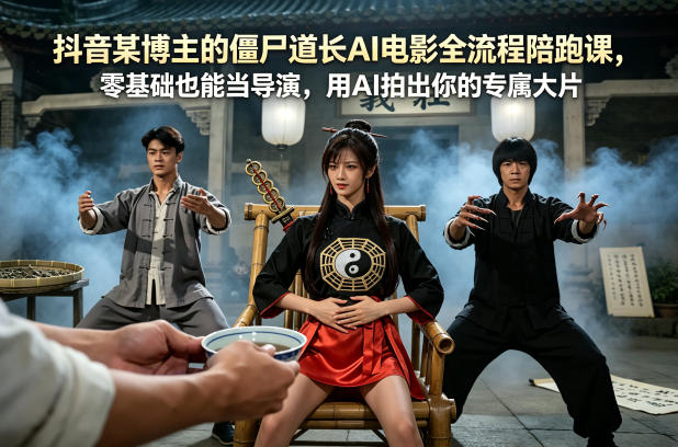 抖音某博主的僵尸道长AI电影全流程陪跑课，零基础也能当导演，用AI拍出你的专属大片 - 项目资源网