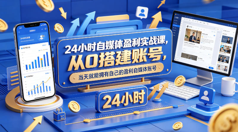 24小时自媒体盈利实战课，从0搭建账号，当天就能拥有自己的盈利自媒体账号 - 项目资源网
