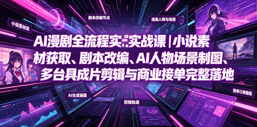 AI漫剧全流程实战课｜小说素材获取、剧本改编、AI人物场景制图、多工具成片剪辑、平台付费变现与商业接单完整落地 - 项目资源网