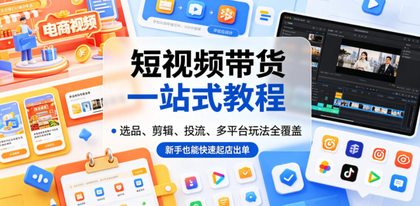 短视频带货一站式教程，选品、剪辑、投流、多平台玩法全覆盖，新手也能快速起店出单 - 项目资源网