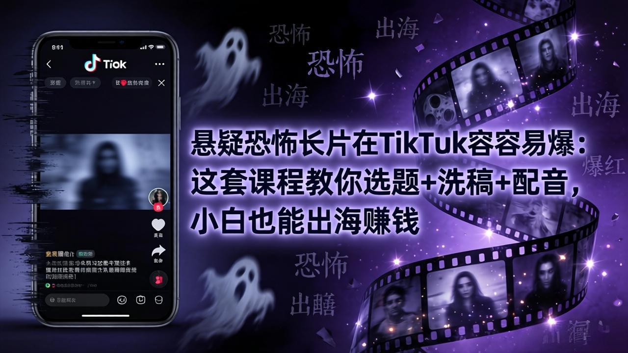 悬疑恐怖长片在TikTok最容易爆：这套课程教你选题+洗稿+配音，小白也能出海赚钱 - 项目资源网