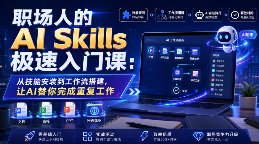 职场人的AI Skills极速入门课：从技能安装到工作流搭建，让AI替你完成重复工作 - 项目资源网