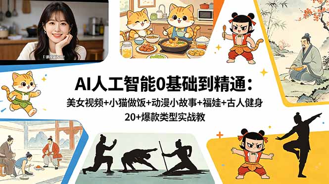AI人工智能0基础到精通：美女视频+小猫做饭+动漫小故事+福娃+古人健身，20+爆款类型实战教学 - 项目资源网