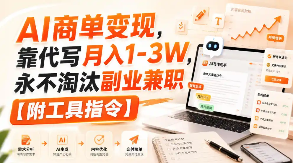 AI商单变现，靠代写月入1-3W，永不淘汰副业兼职【附工具指令】【揭秘】 - 项目资源网