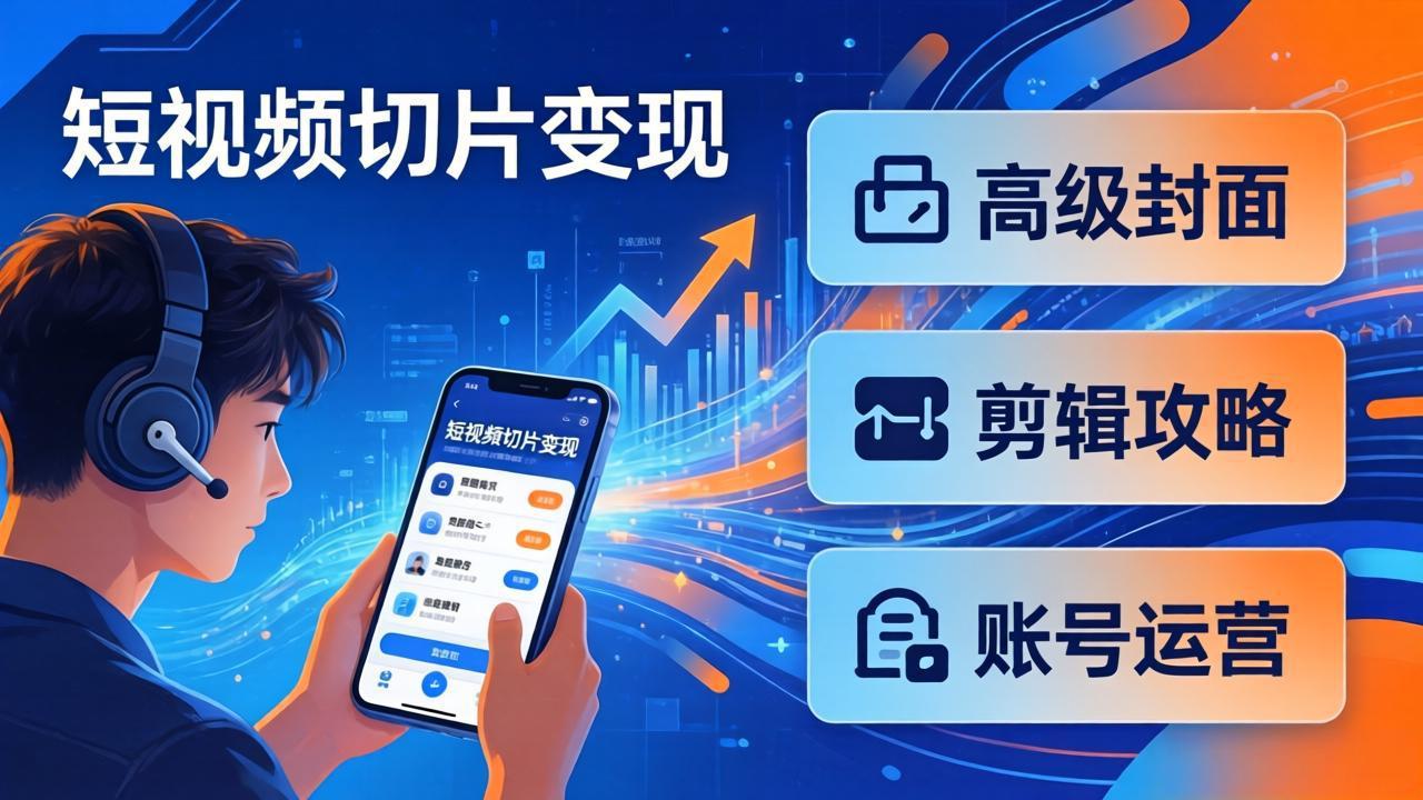 短视频切片变现速成班2.0：高级封面+剪辑攻略+账号运营，0基础小白快速入局副业 - 项目资源网