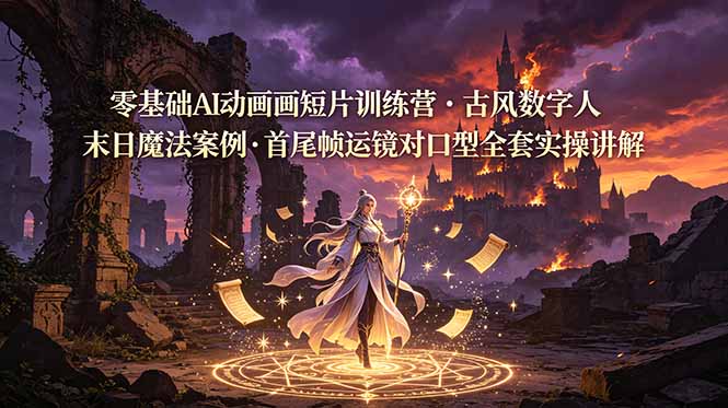 零基础AI动画短片训练营，古风数字人末日魔法案例，首尾帧运镜对口型全套实操讲解 - 项目资源网