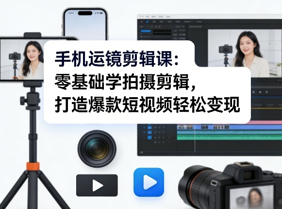 手机运镜剪辑课：零基础学拍摄剪辑，打造爆款短视频轻松变现 - 项目资源网