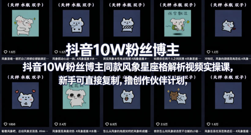 抖音10W粉丝博主同款星座性格解析视频实操课，新手可直接复制，撸创作伙伴计划，分成计划等 - 项目资源网