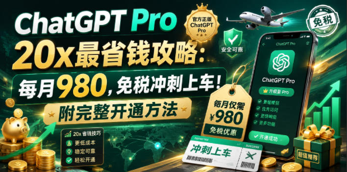 ChatGPT Pro 20x最省钱攻略：每月980，免税冲刺上车！附完整开通方法【文档】 - 项目资源网