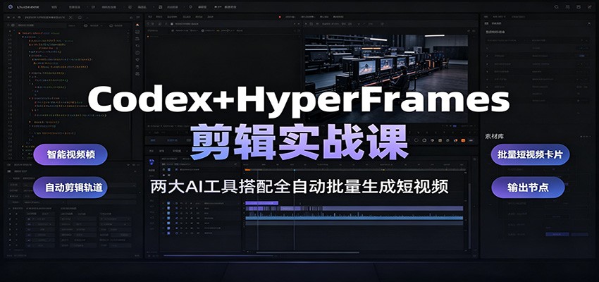 Codex+HyperFrames剪辑实战课：两大AI工具搭配全自动批量生成短视频 - 项目资源网