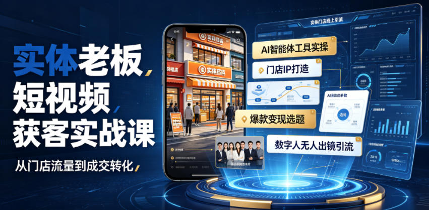 实体老板短视频获客实战课｜AI智能体工具全套实操、门店IP打造、爆款变现选题、数字人无人出镜引流完整教程 - 项目资源网