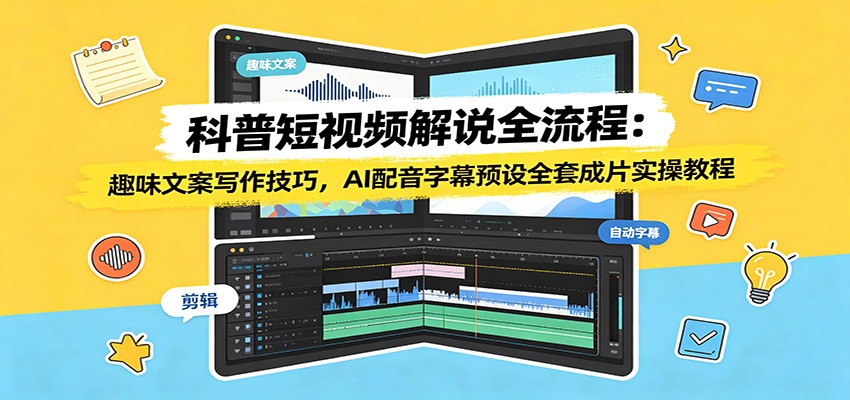科普短视频解说全流程：趣味文案写作技巧，AI配音字幕预设全套成片实操教程 - 项目资源网