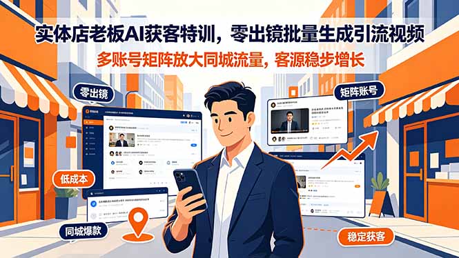 实体店老板AI获客特训，零出镜批量生成引流视频，多账号矩阵放大同城流量，客源稳步增长 - 项目资源网