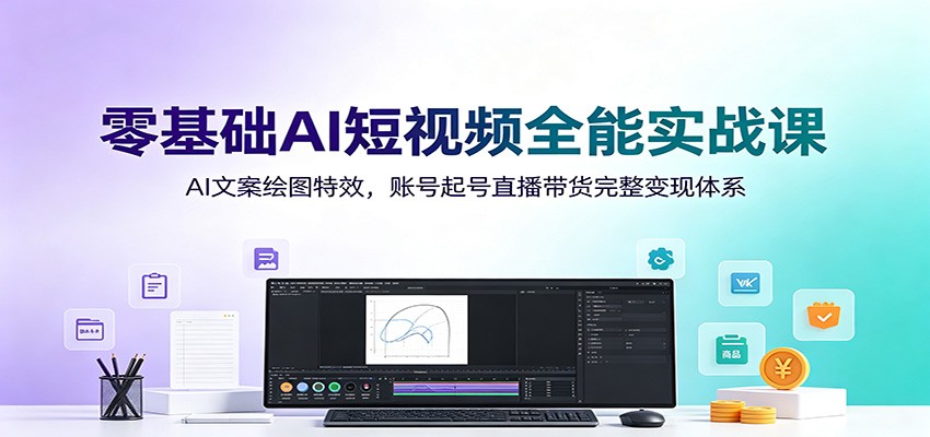 零基础AI短视频全能实战课：AI文案绘图特效，账号起号直播带货完整变现体系 - 项目资源网