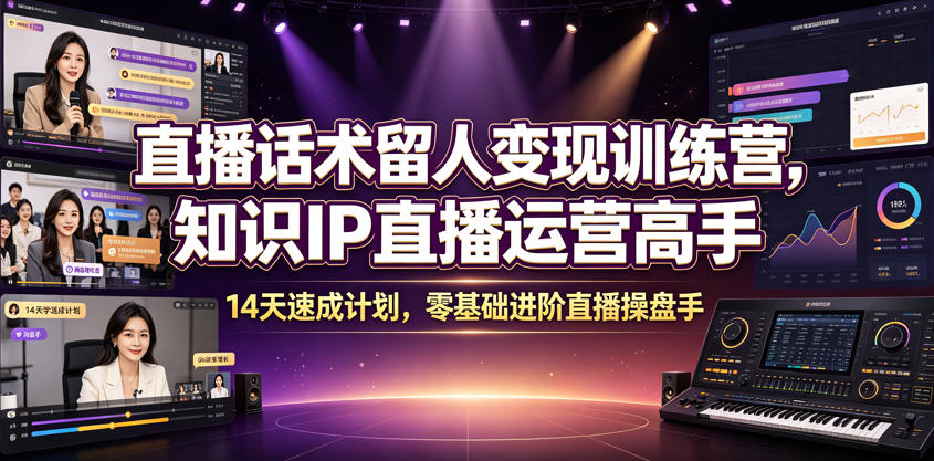 直播话术留人变现训练营，知识IP直播运营高手，14天速成计划，零基础进阶直播操盘手 - 项目资源网