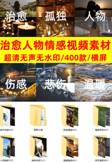 爆款短视频常用视频素材！抖音治愈伤感人物情感视频素材，400款合集，无声无水印，视频感氛围拉满 - 项目资源网