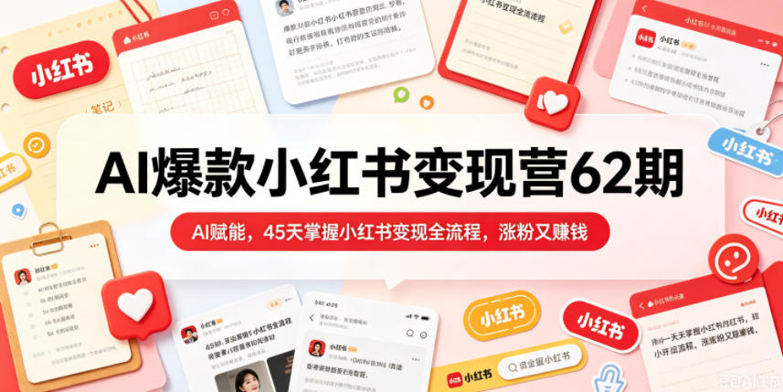 AI爆款小红书变现营62期2026年5月，AI赋能，45天掌握小红书变现全流程，涨粉又賺钱 - 项目资源网