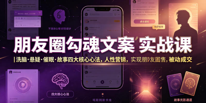 朋友圈勾魂文案实战课｜洗脑·悬疑·催眠·故事四大核心心法，吃透人性营销，实现朋友圈不销而售被动成交 - 项目资源网