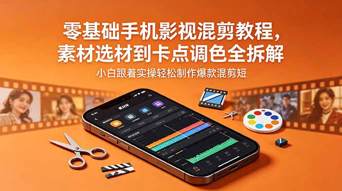 零基础手机影视混剪教程，素材选材到卡点调色全拆解，小白跟着实操轻松制作爆款混剪短片 - 项目资源网