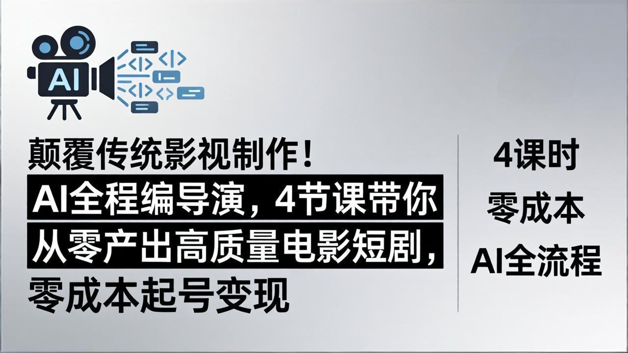 颠覆传统影视制作！AI全程编导演，4节课带你从零产出高质量电影短剧，零成本起号变现 - 项目资源网