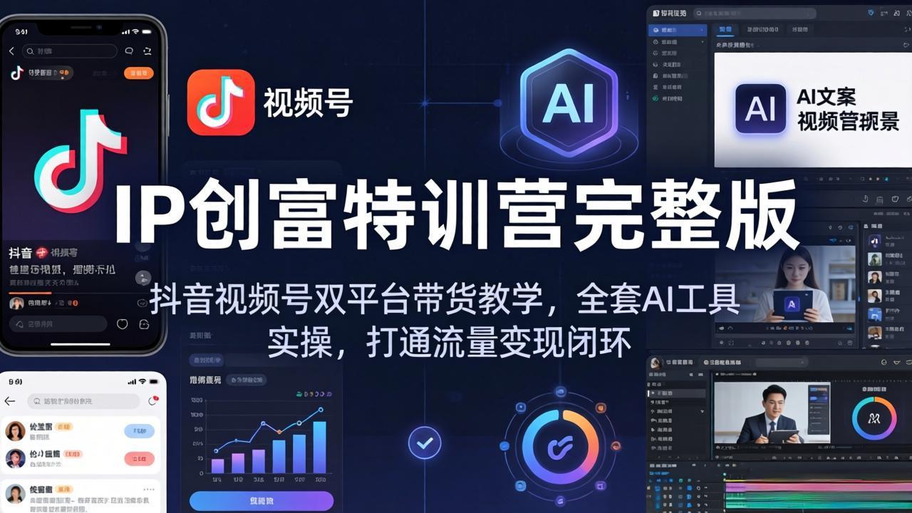 IP创富特训营完整版：抖音视频号双平台带货教学，全套AI工具实操，打通流量变现闭环 - 项目资源网