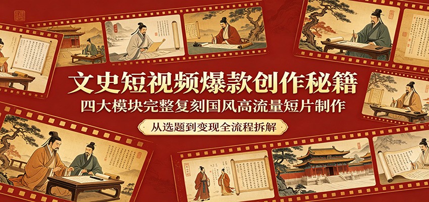 文史短视频爆款创作秘籍：四大模块完整复刻国风高流量短片制作 - 项目资源网