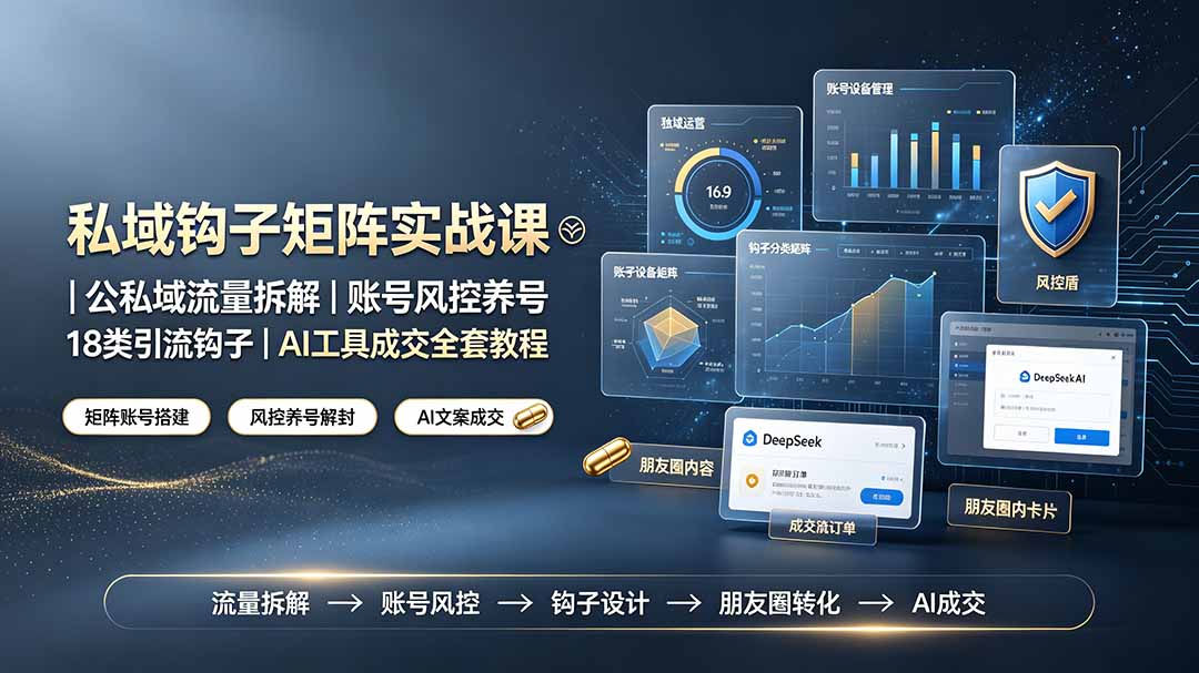 私域钩子矩阵实战课〓公私域流量拆解｜账号风控养号｜18类引流钩子｜AI工具成交全套教程 - 项目资源网