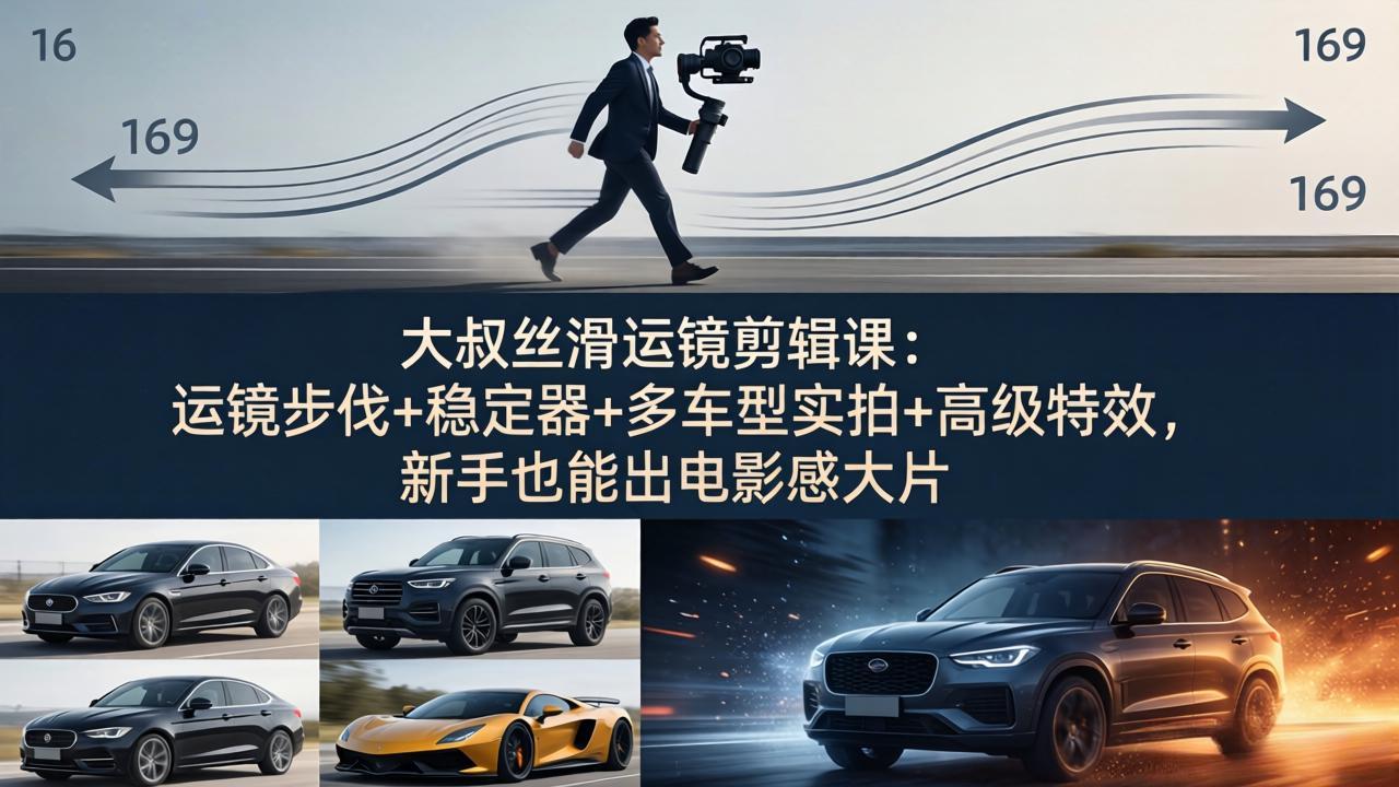 大叔丝滑运镜剪辑课：运镜步伐+稳定器+多车型实拍+高级特效，新手也能出电影感大片 - 项目资源网