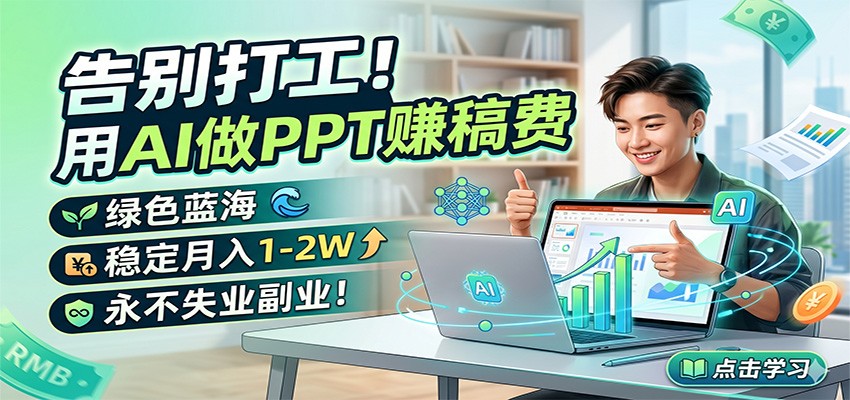 告别打工！用AI做PPT赚稿费，绿色蓝海，稳定月入1-2W，永不失业副业！ - 项目资源网