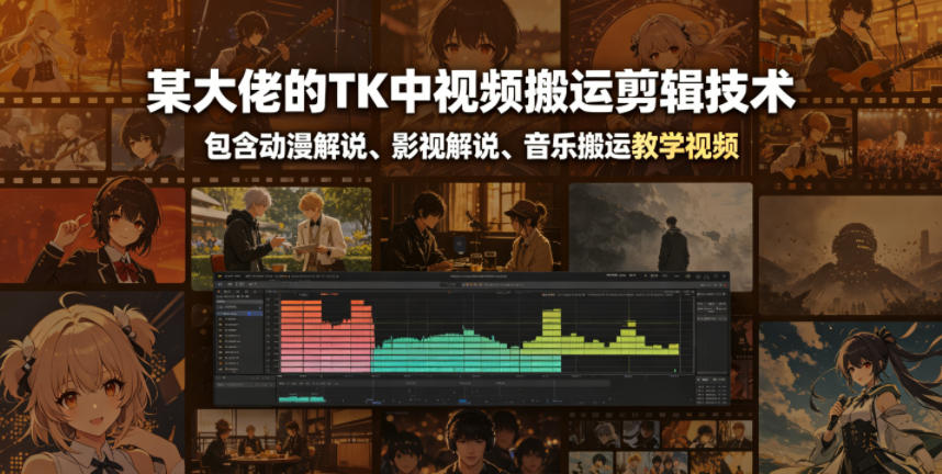 某大佬的TK中视频搬运剪辑技术，包含动漫解说、影视解说、音乐搬运教学视频 - 项目资源网